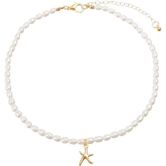 Freshwater Pearl Choker Necklace 14K Gold Plated Handmade Jewelry Gift - Picture 1 of 7